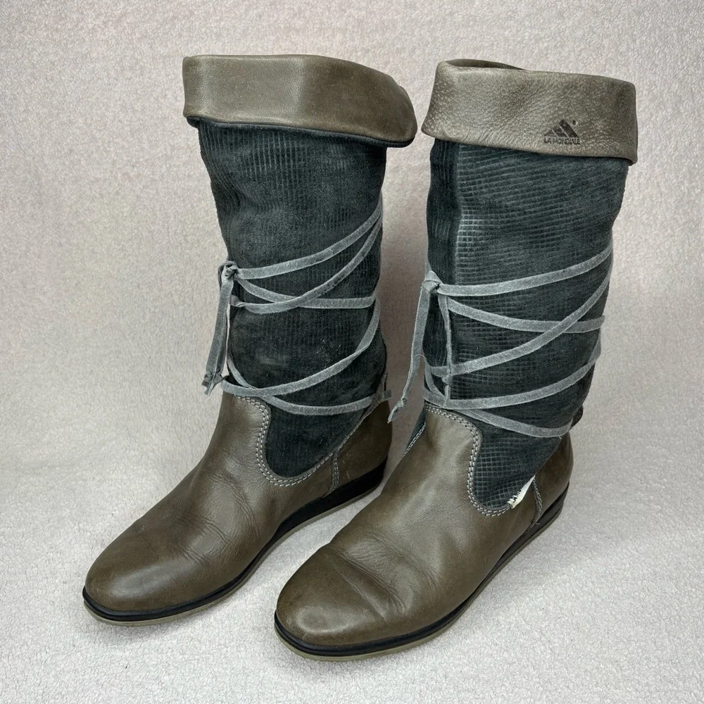 Vintage La Mondiale Leather & Corduroy Winter Boots Women’s 7 Gray/Brown Italian